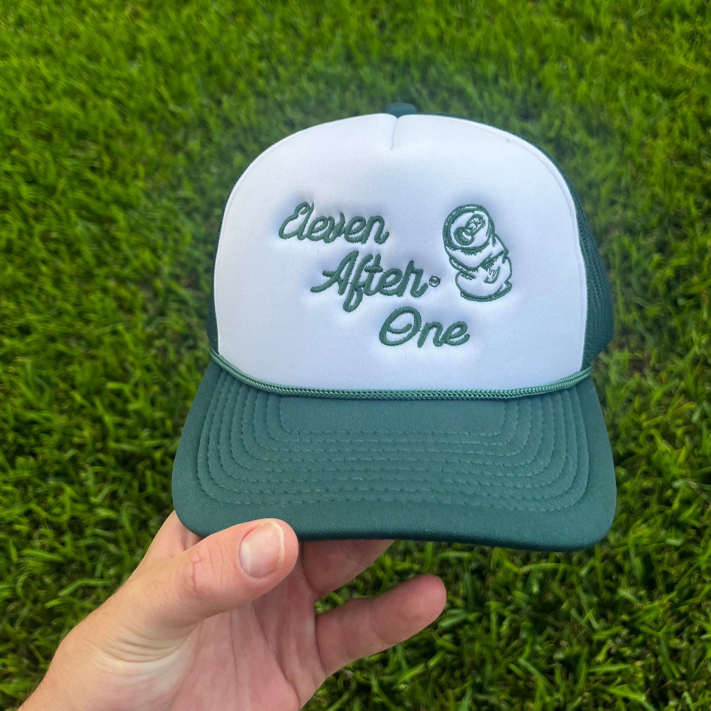 Green and White Trucker Hat by Eleven After One